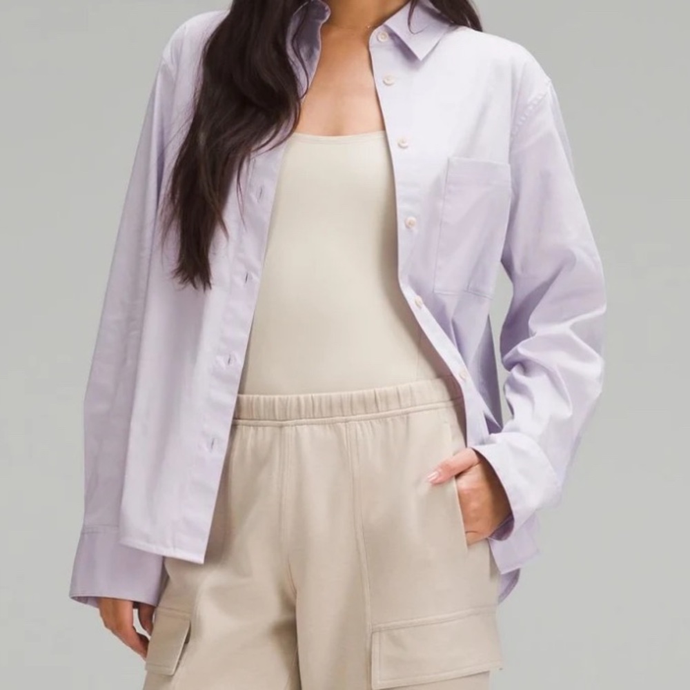 Lululemon Cotton-Blend Poplin Button-Down Shirt Lilac Ether Size: S